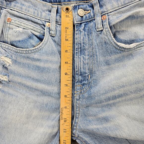 Gap Jeans Womens Sz 2 / 26 Ankle Flare Light Indigo Destroyed Raw Hem High Rise - Picture 10 of 16